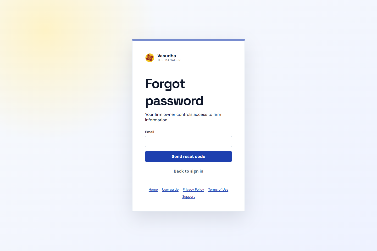 Recover password or authenticator access: the actual Vasudha interface