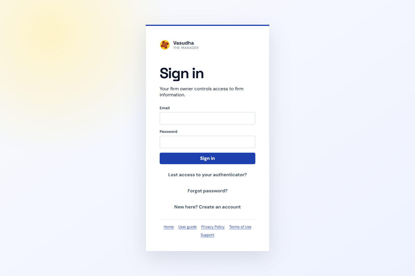Sign in and verify your email: the actual Vasudha interface
